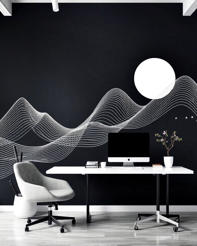 minimalist line art mural