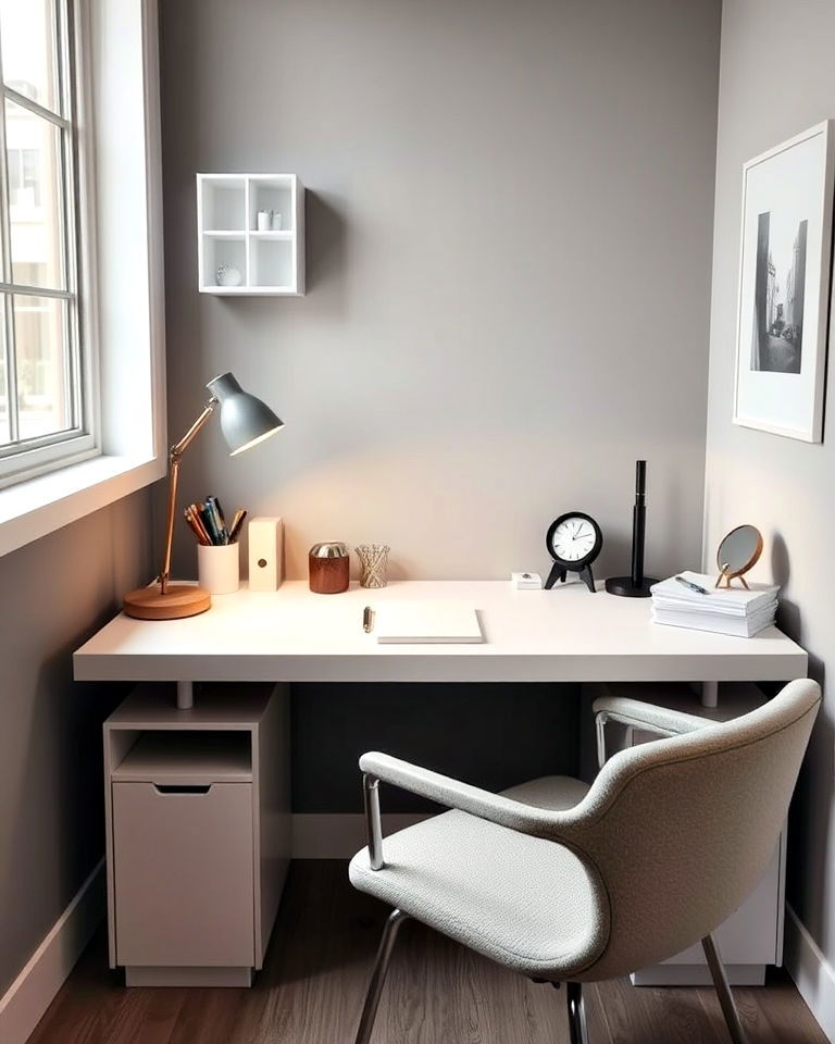 minimalist organized desk space