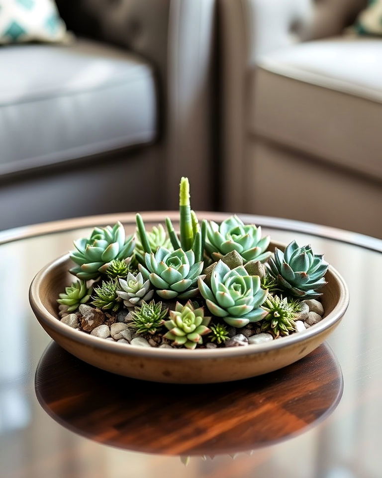 minimalist succulent garden centerpiece