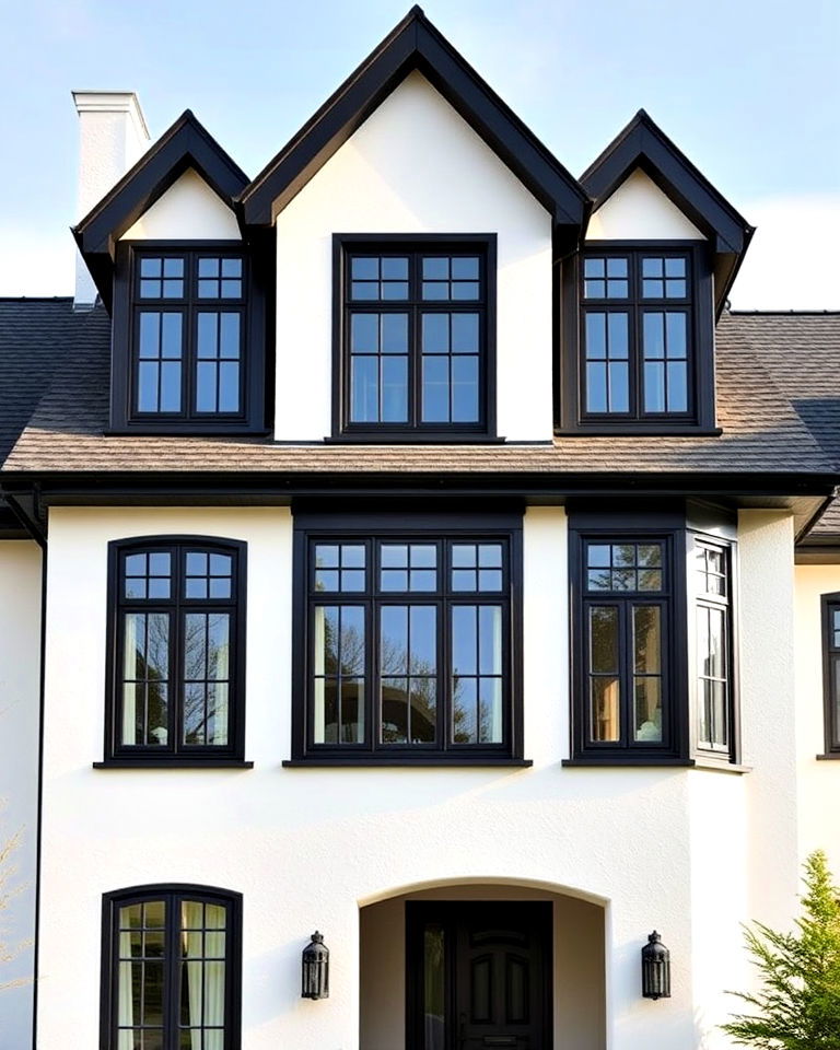 minimalist tudor with oversized dormers