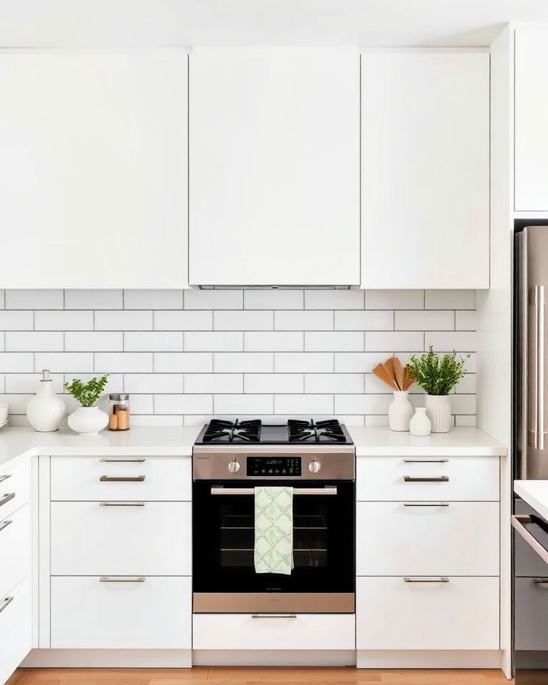 minimalist white with thin black lines backsplash