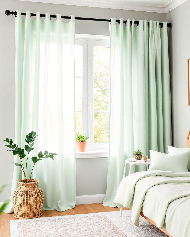 mint green curtains