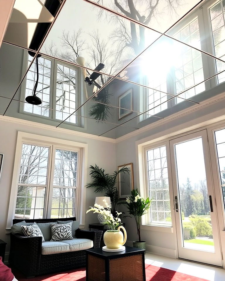 mirrored sunroom ceiling for a sleek modern look