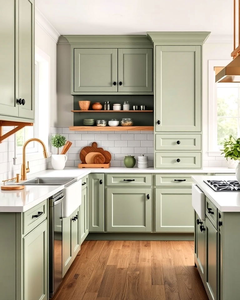 modeen sage green kitchen cabinets