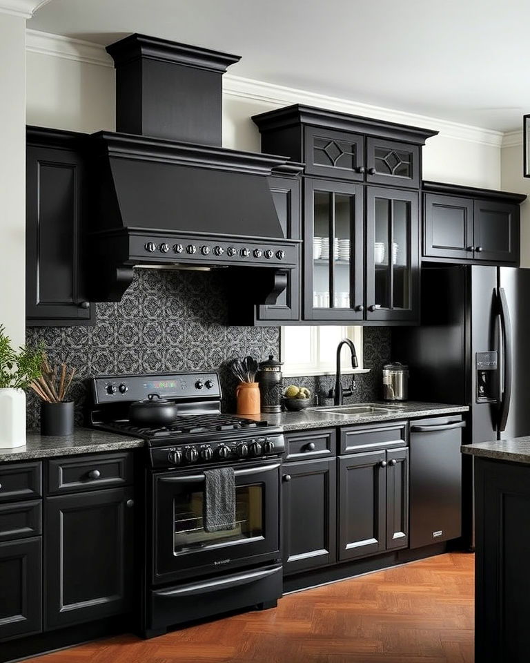 modern black appliances with matte finish kitchen