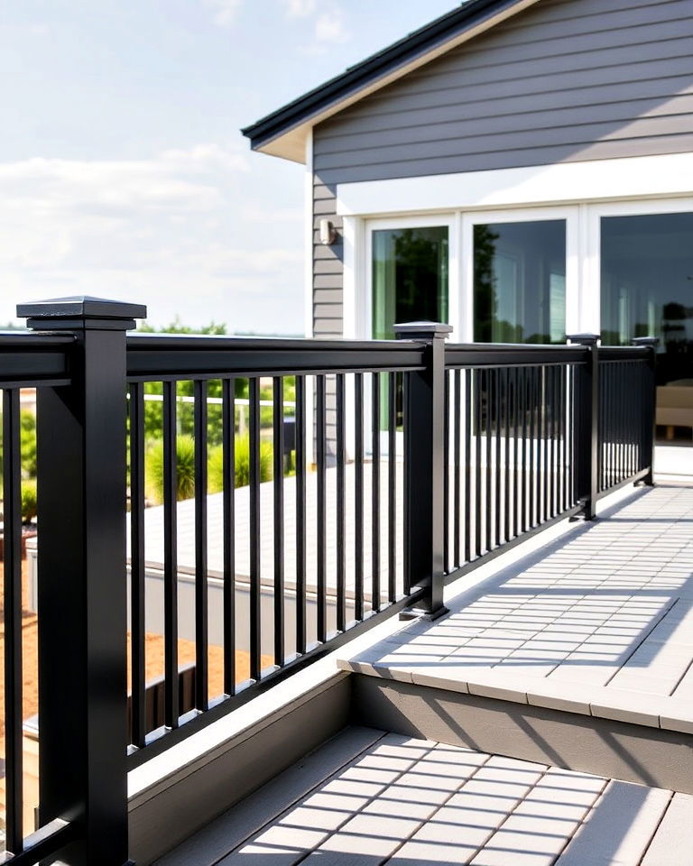 modern black slat railings