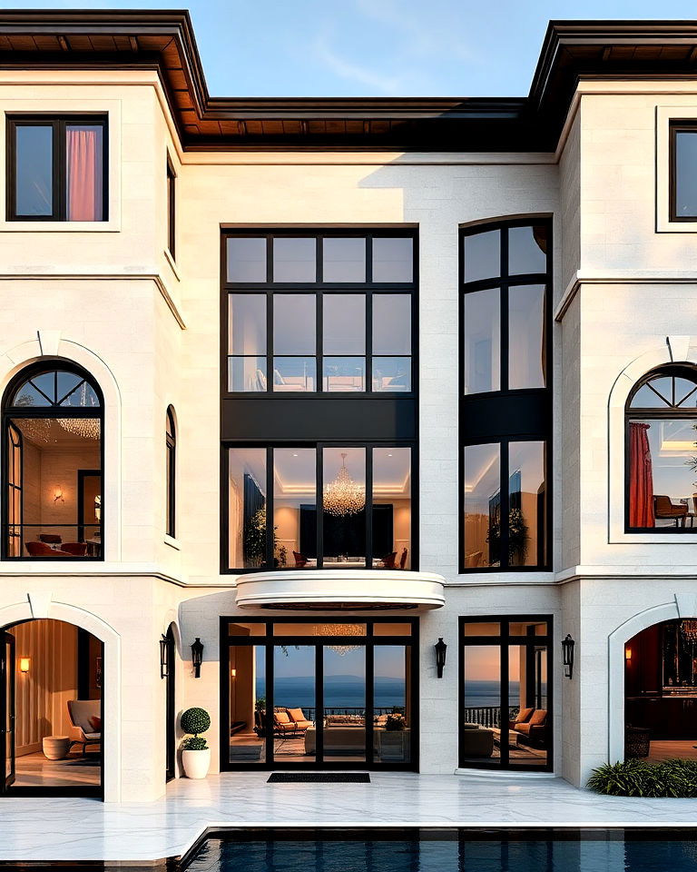 modern black windows in luxury villas