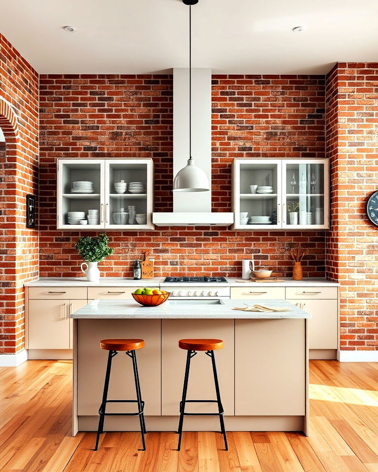 modern brick and glass combo for a contemporary kitchen