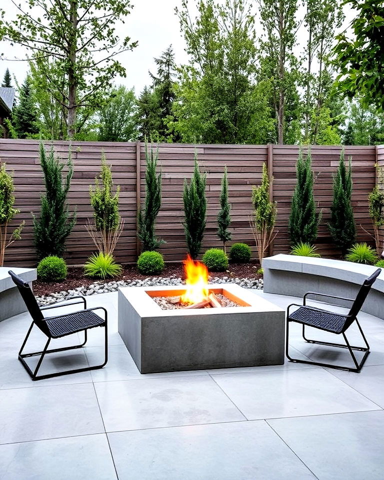 modern concrete patio fire pit