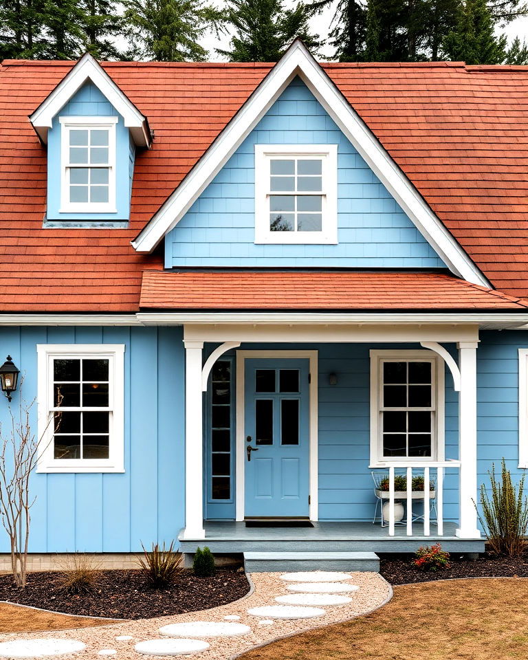 modern ice blue panels with a chestnut roof