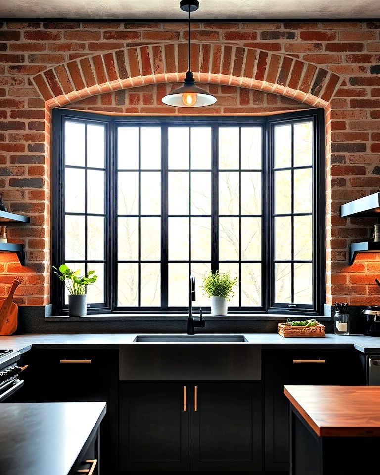modern industrial style bay window with metal frames