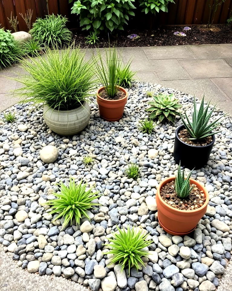 modern look pebble and plant combination