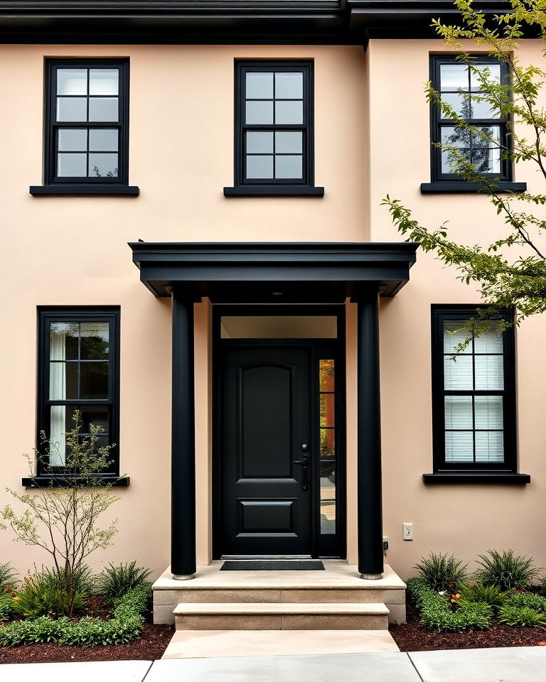modern minimalism with beige stucco and black trim