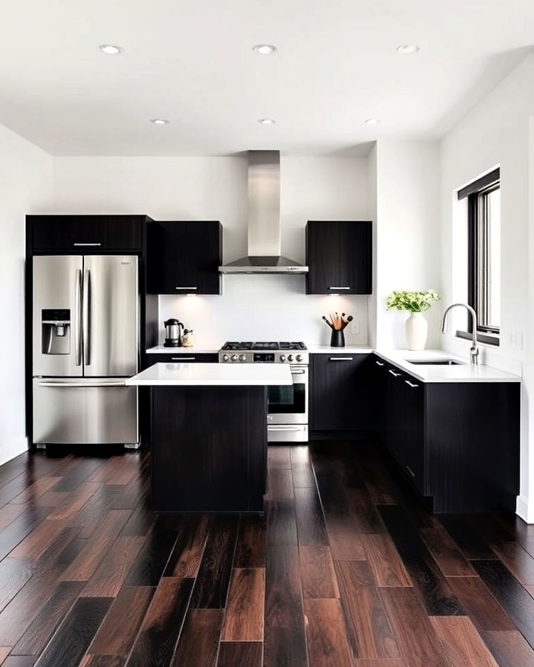 modern minimalism with dark wood floor
