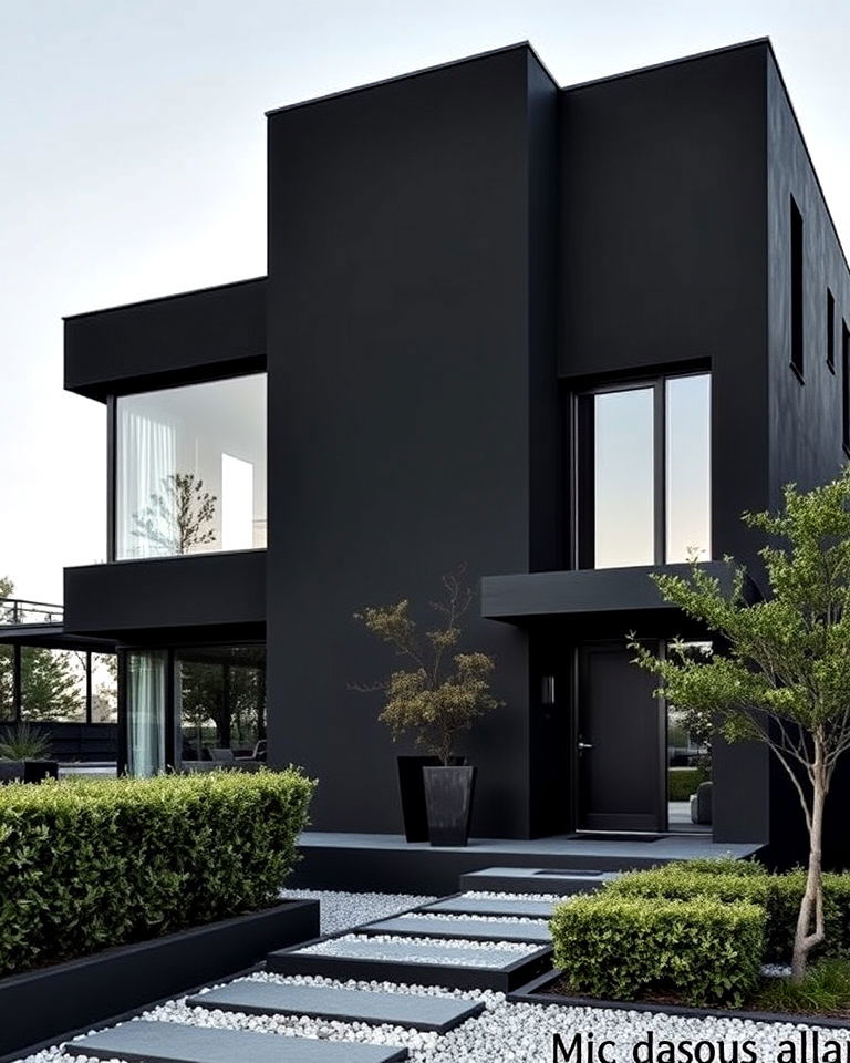 modern minimalist black stucco house