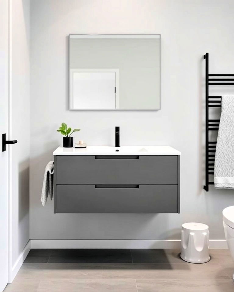modern minimalist floating gray vanity