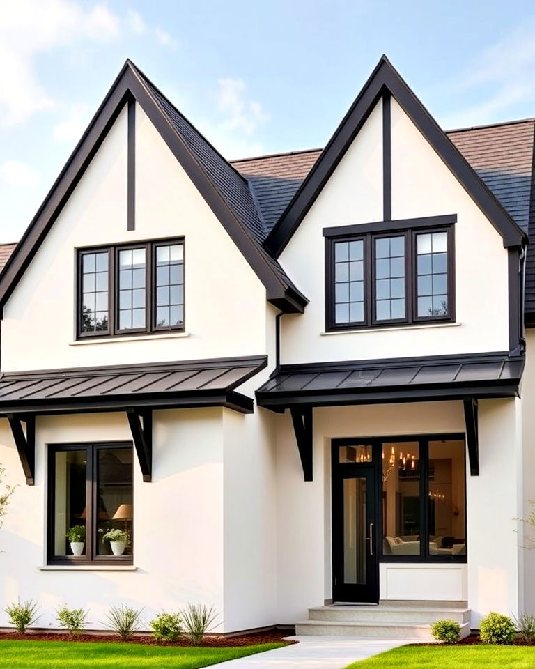 modern tudor with contrasting rooflines
