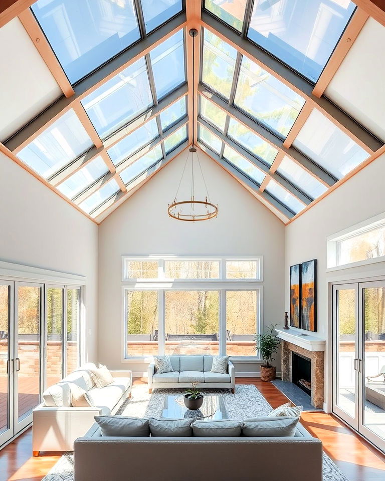 modern vaulted ceiling with glass panels