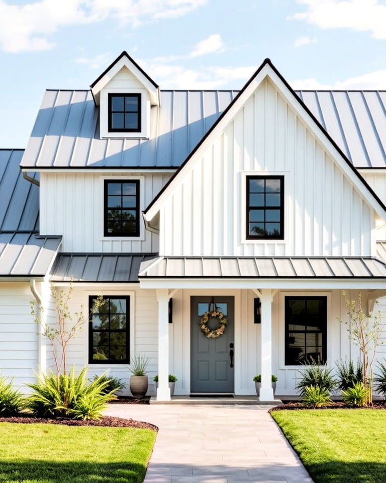 modern white farmhouse exterior home