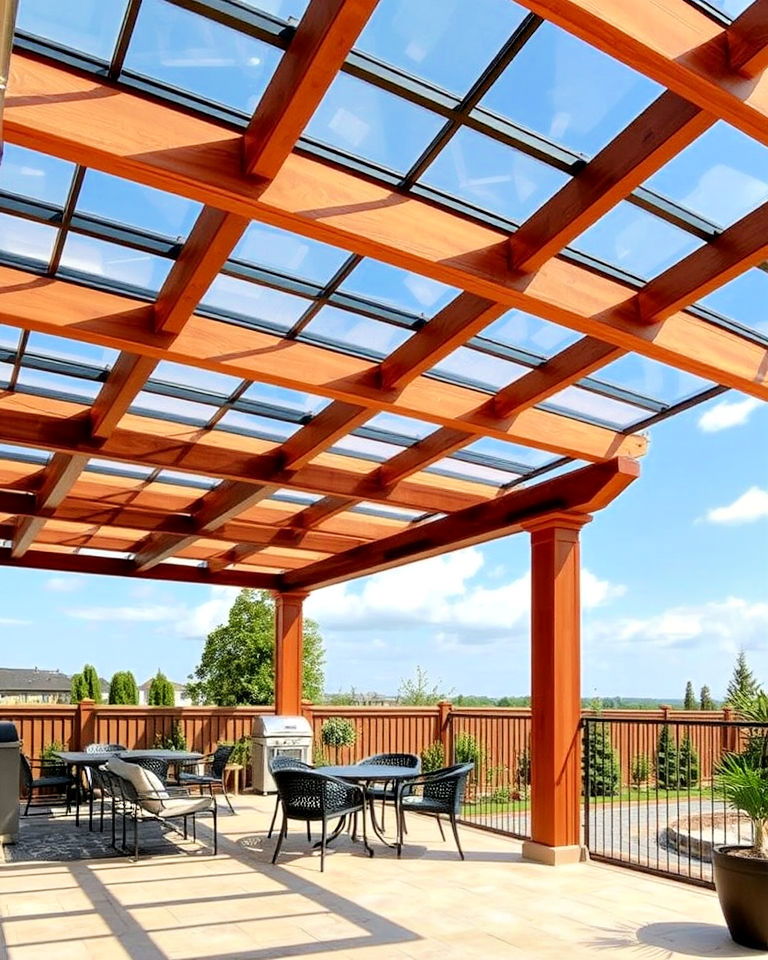 modern wood and glass pergola roof