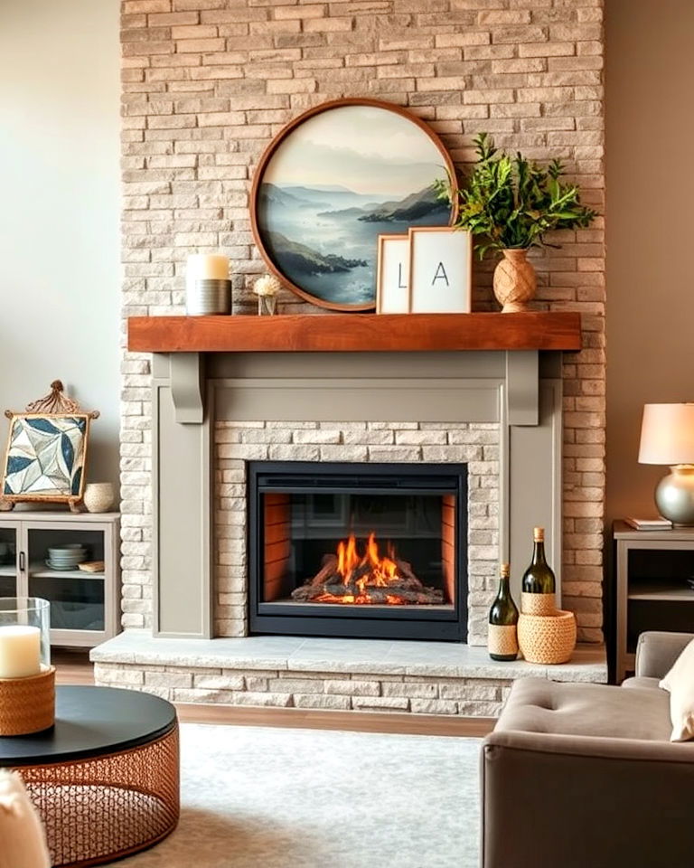 modernize your fireplace with a greige surround