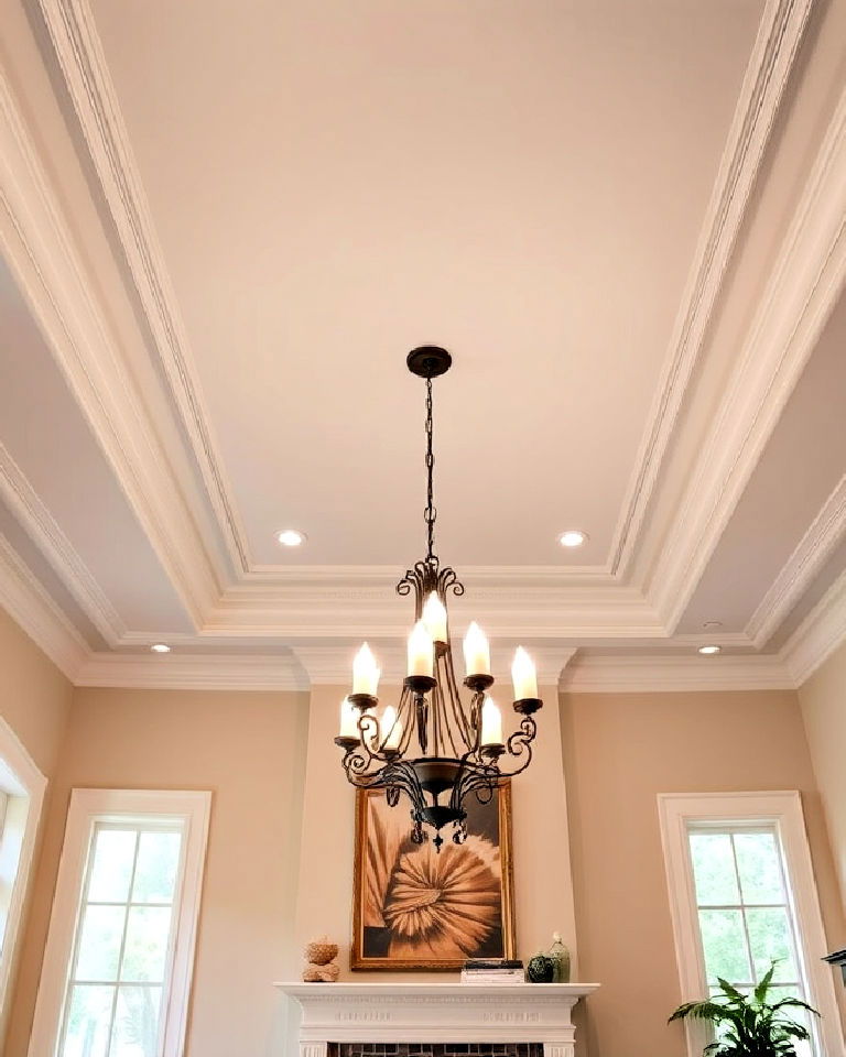 molding enhanced tray ceiling for living areas