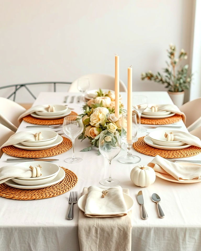 monochromatic beige and cream table setting