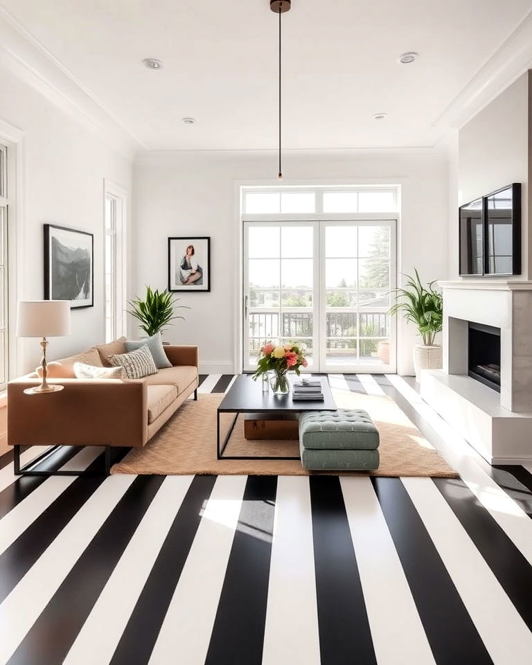 monochromatic stripes floor for living room