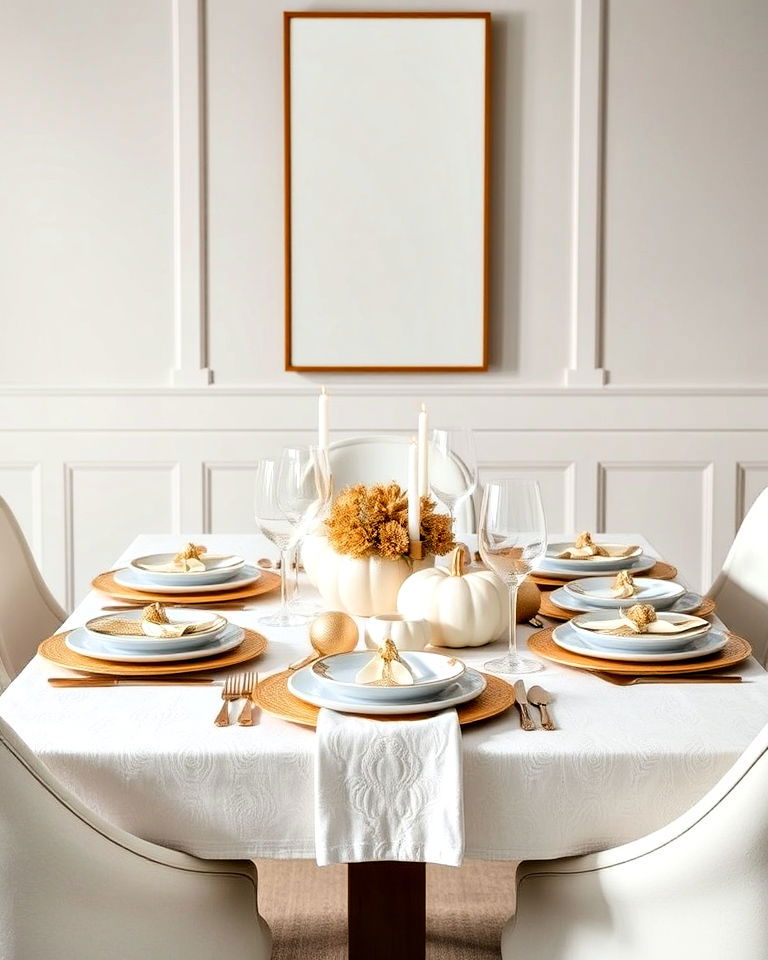 monochromatic thanksgiving table setting