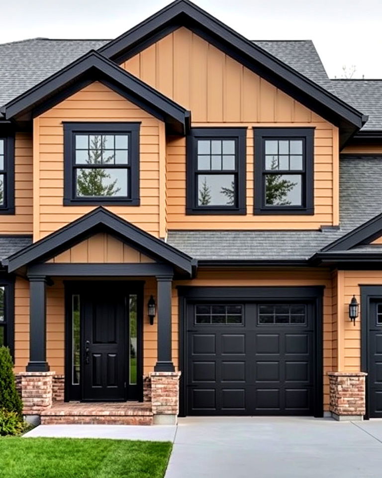 monochrome palette tan siding with black trim