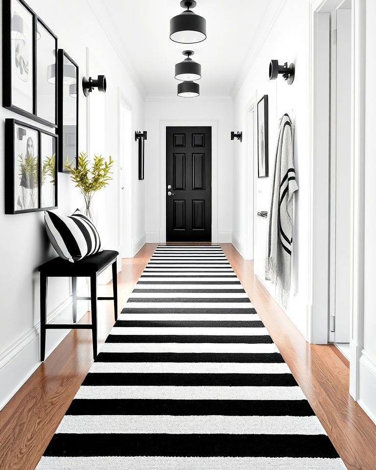 monochrome striped runner for hallway