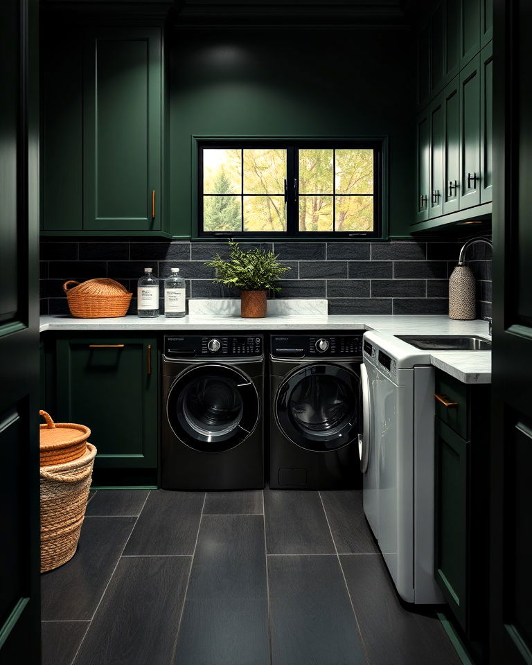 moody green with dark floors