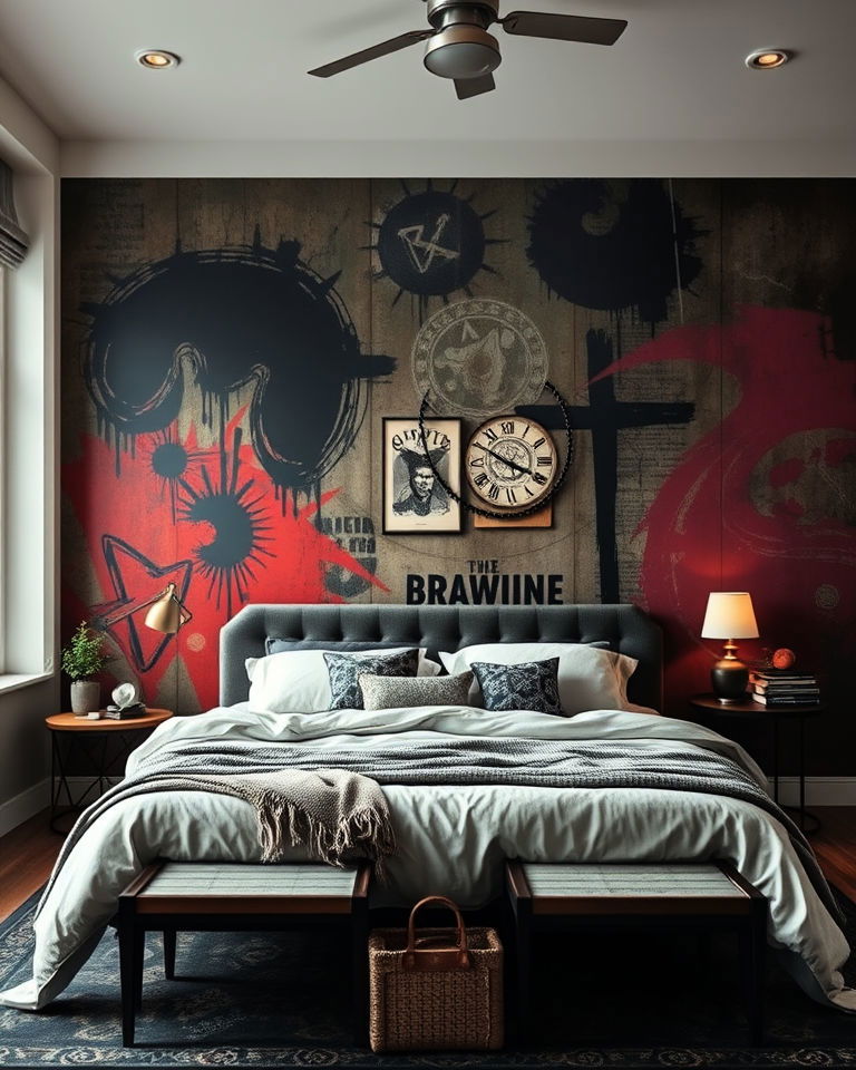 moody wall murals grunge aesthetic bedroom