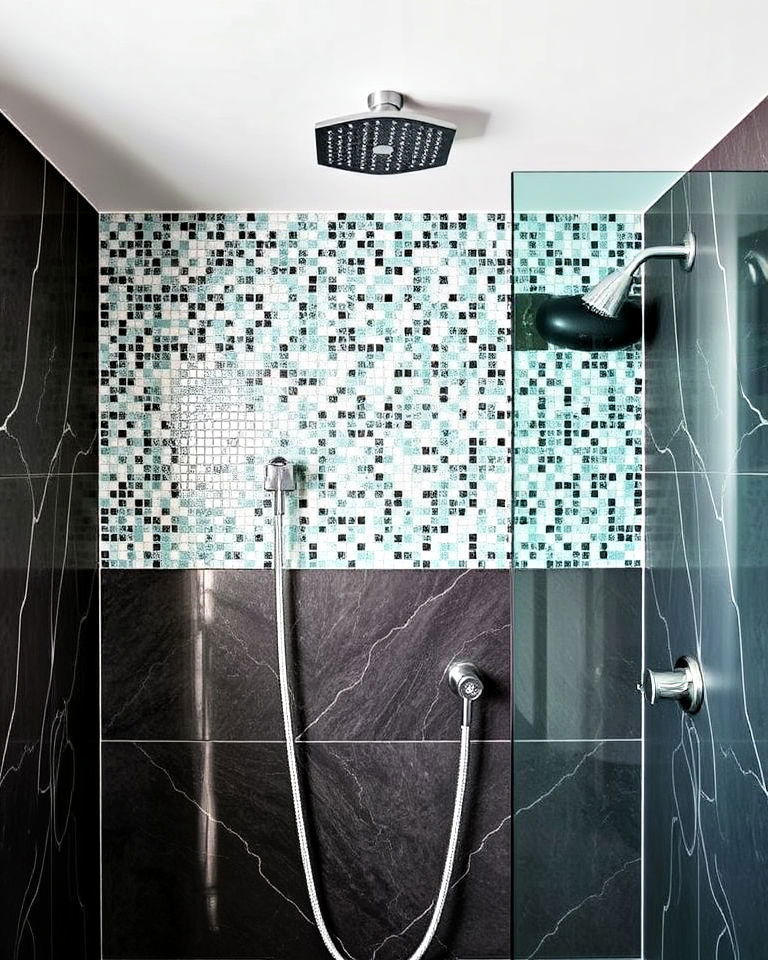 mosaic accent wall in the luxury shower