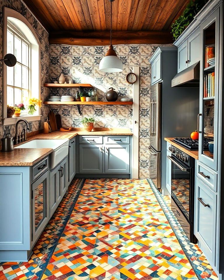 mosaic patterns floor for kitchen