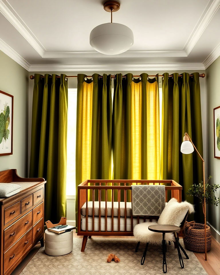 moss green curtains for cozy nursery