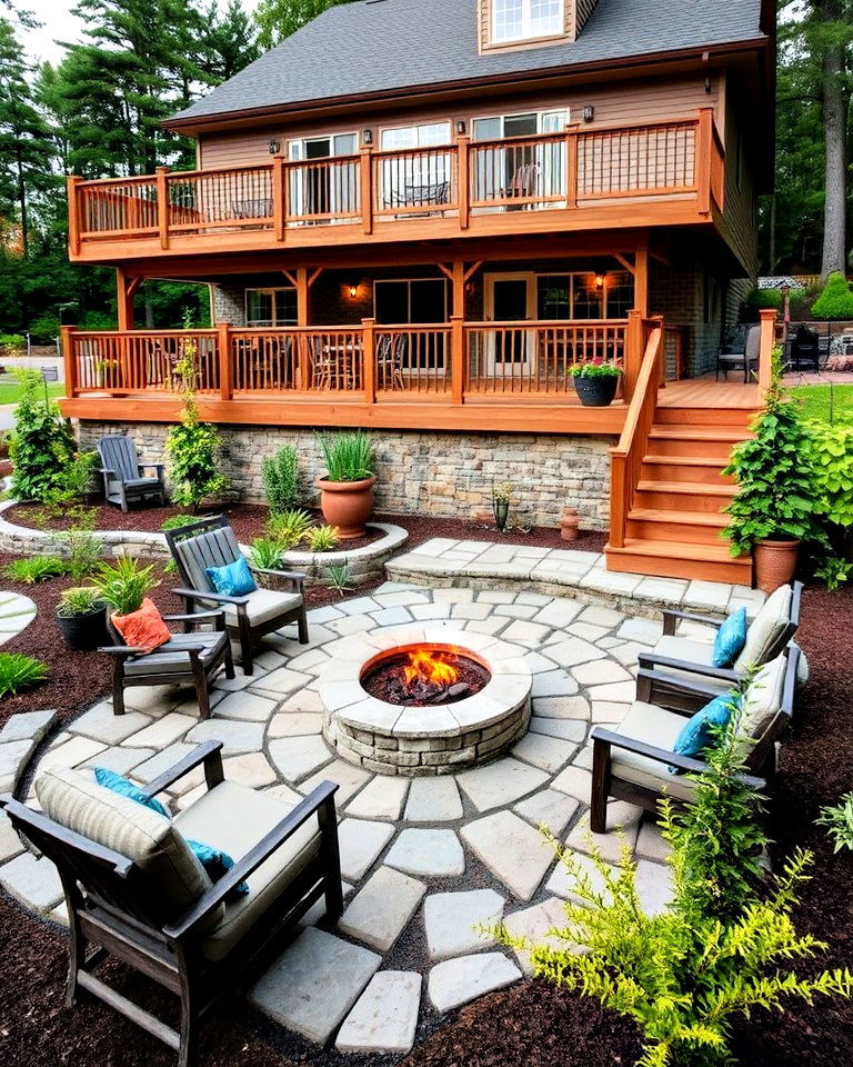 multi level deck with fire pit