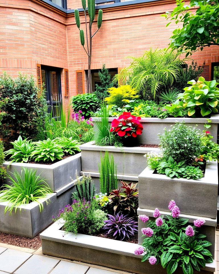 multi level planting in the courtyard garden