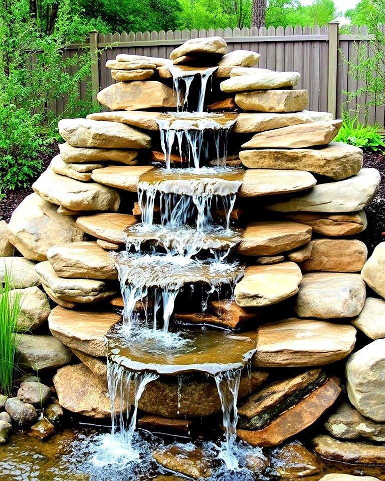 multi tier stone waterfall for backyard