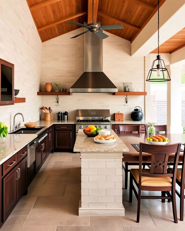 multi zoned kitchen with separate prep and dining areas