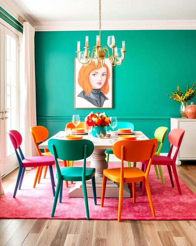 multicolored dining chairs