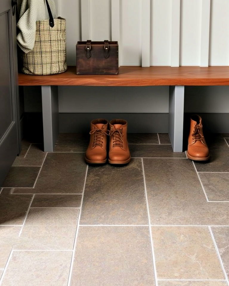 natural and rustic slate tile mudroom flooring