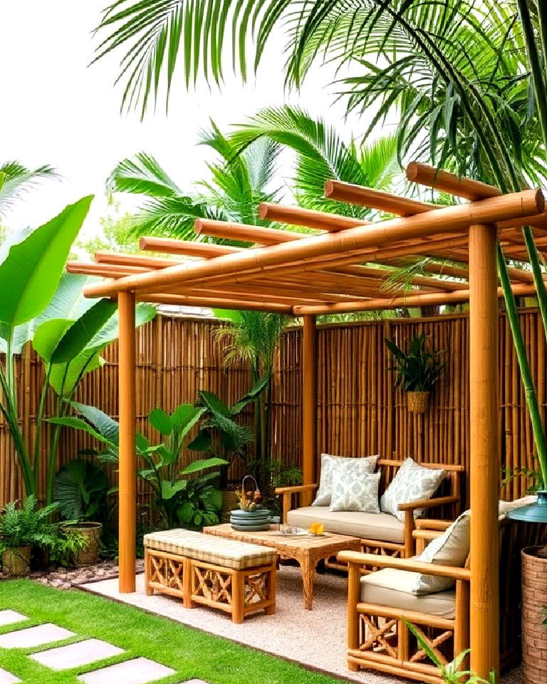 natural bamboo structures for tropical garden