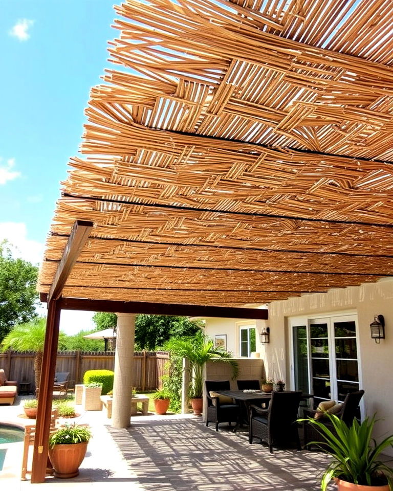 natural reed pergola roof for a coastal feel