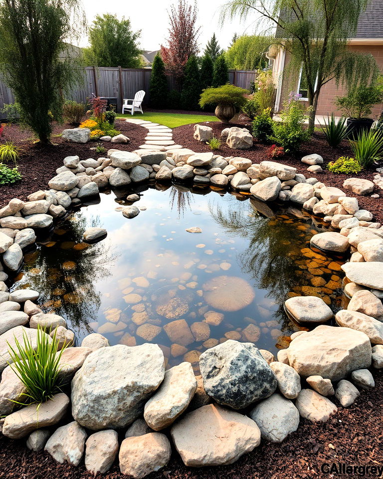 natural rock border pond