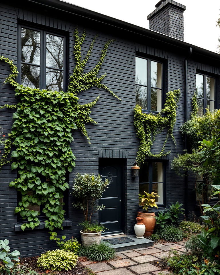 nature inspired balance black brick exterior house
