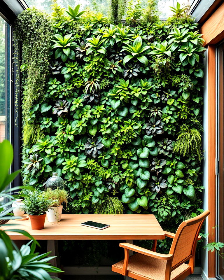 nature inspired office with living wall