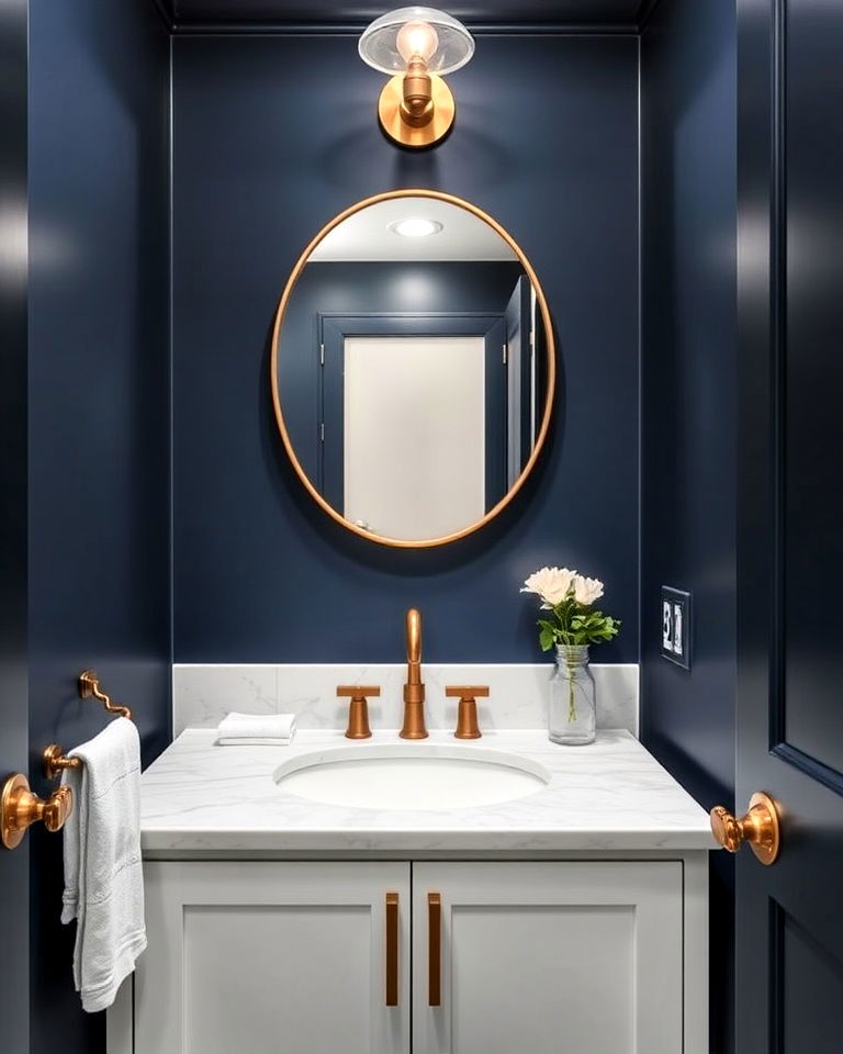 navy and brass fixtures for modern luxury