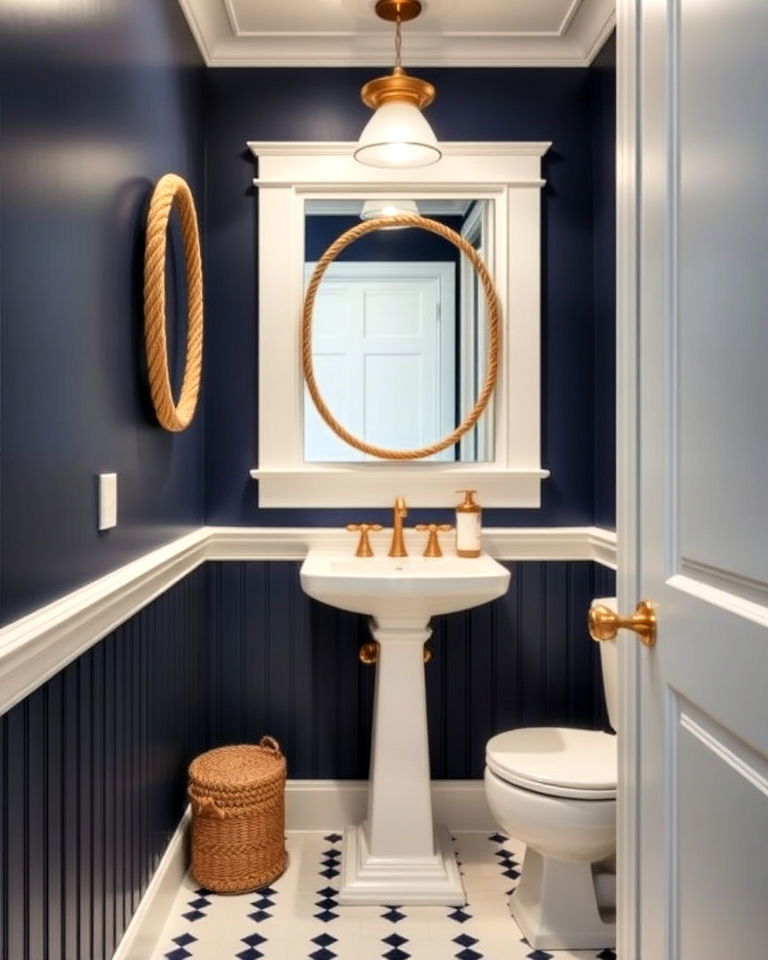 navy beadboard with crisp white trim