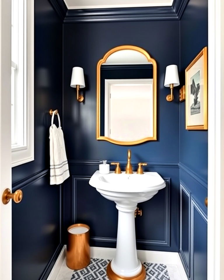 navy blue with gold accents